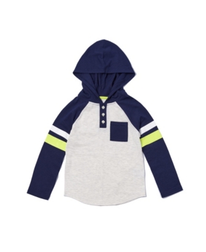 image of Little Boys Long Sleeve Pocket Color Block Hooded T-shirt