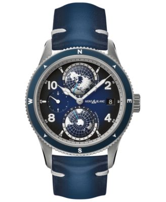 Montblanc - Men's Swiss Automatic 1858 Geosphere Blue Sfumato Leather Strap Watch 42mm