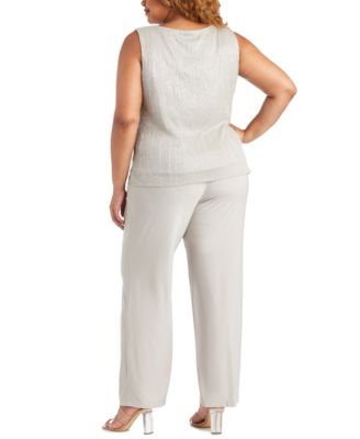 Plus Size 3-Pc. Metallic Jacket, Necklace Top & Pants Set