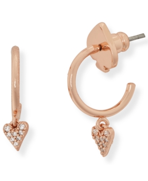 image of Kate Spade New York Rose Gold-Tone Pave Heart Charm Huggie Hoop Earrings