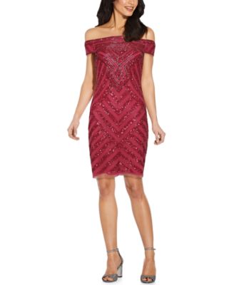 adrianna papell off the shoulder sheath dress