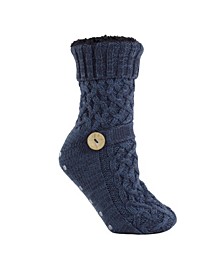 Women's Argon Infused Fuzzy Non-Skid Slipper Knitted Socks, 2 Pieces