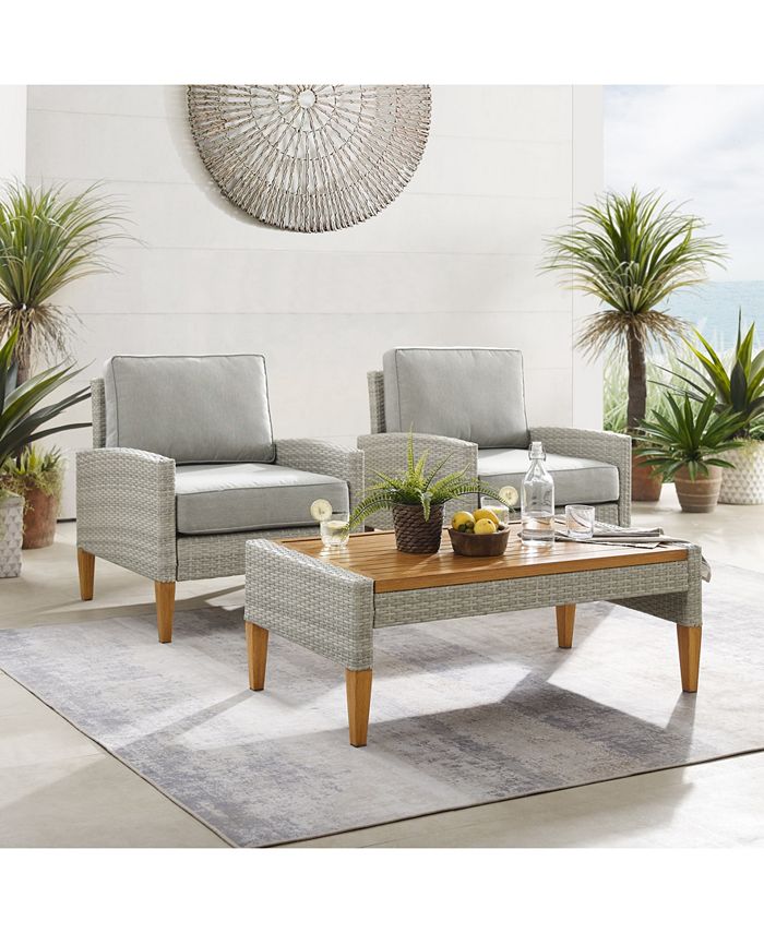 Crosley Capella Outdoor Wicker 3 Piece Chair Set - Macy's