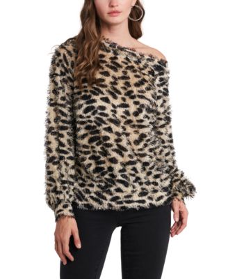 1.STATE - One-Shoulder Leopard-Print Top