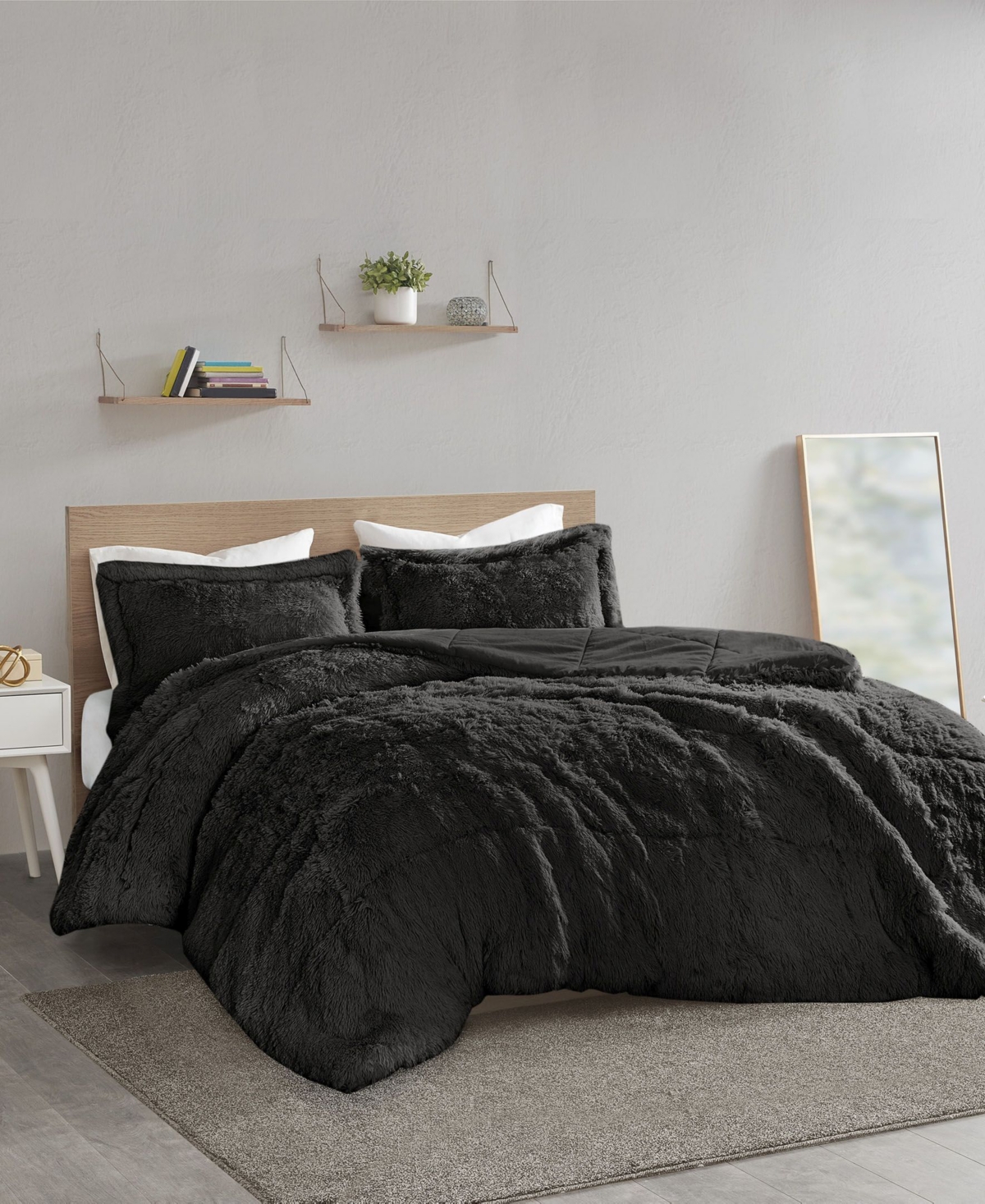 Intelligent Design Malea Shaggy Faux-fur 3-pc. Comforter Set, Full/queen In Black