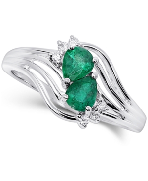 image of Emerald (1/2 ct. t.w.) & Diamond (1/20 ct. t.w.) Openwork Ring in 14k White Gold