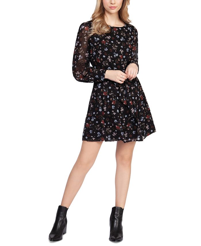 Black Tape Belted Floral-Print Dress - Macy's