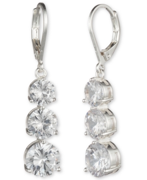 image of Anne Klein Silver-Tone Crystal Linear Drop Earrings