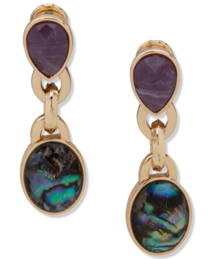 image of Anne Klein Gold-Tone Multi-Stone Drop Clip-On Earrings