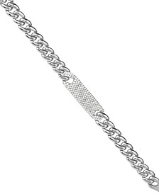 Pave Cubic Zirconia Bar Curb Chain Bracelet in Sterling Silver