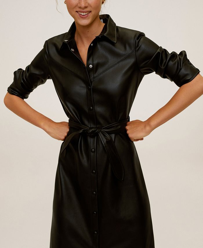MANGO Women's Faux-Leather Shirt Dress - Macy's