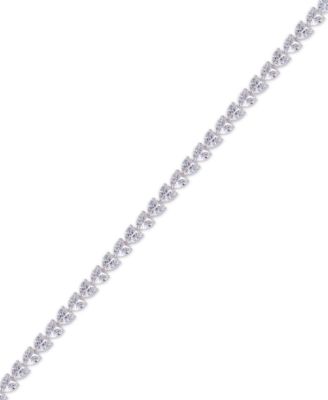 Cubic Zirconia Heart Link Bracelet in Silver Plate