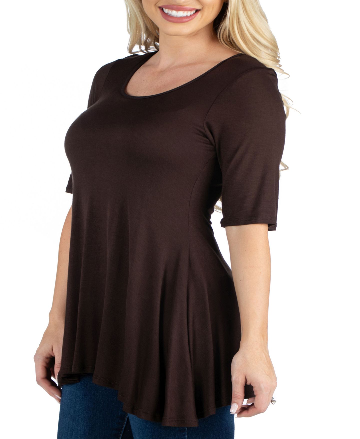 Женский топ 24seven Comfort Apparel Elbow Sleeve Swing Tunic Top, цвет: Коричневый — фото 3