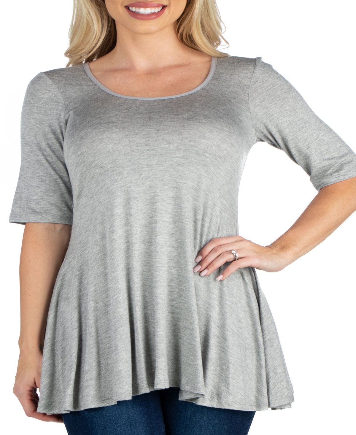 24Seven Comfort Apparel Elbow Sleeve Swing Tunic Top For Women