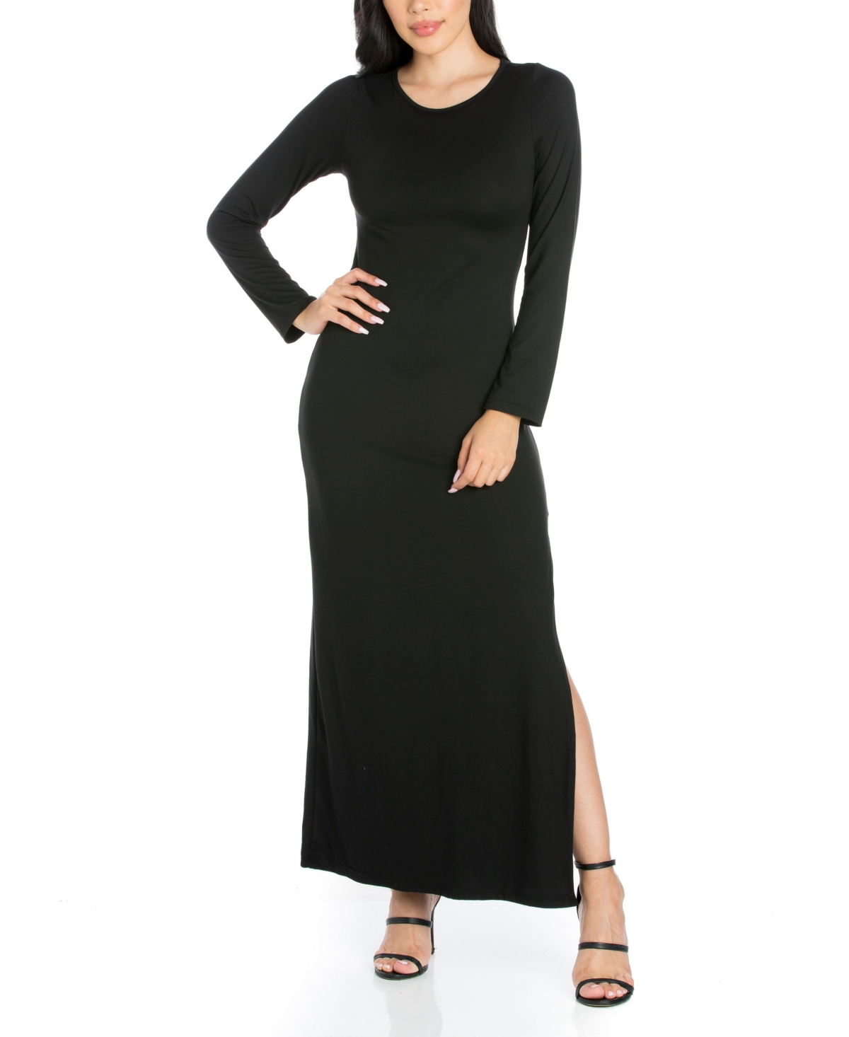 Women's Long Sleeve Side Slit Fitted Maxi Dress - Gray