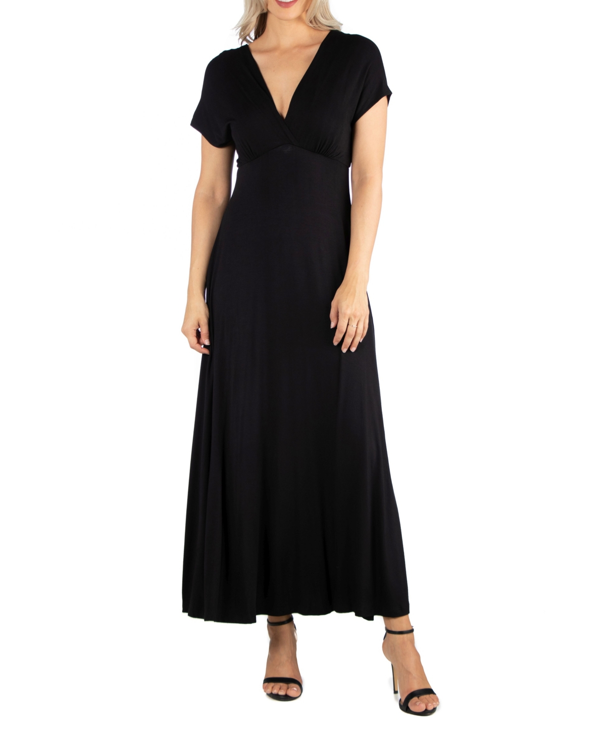 Women's Cap Sleeve V-Neck Maxi Dress - Wine