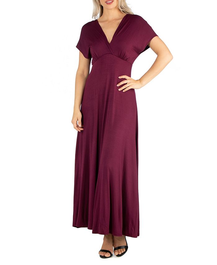 24seven Comfort Apparel Women's V-neck Cap Sleeved Empire Waist Maxi Dress  - Macy's
