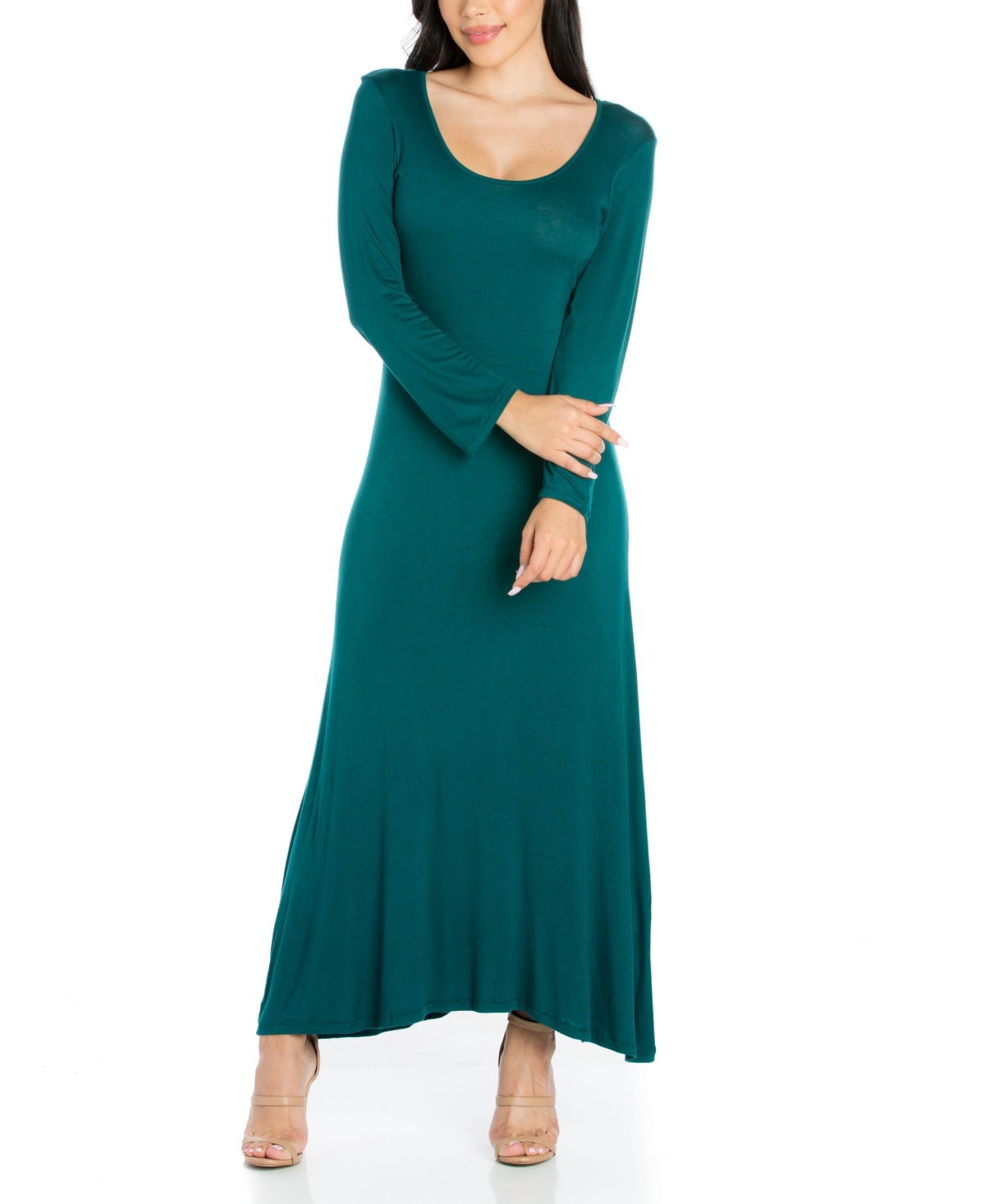 24seven Comfort Apparel Women's Long Sleeve T-shirt Maxi Dress In Forest