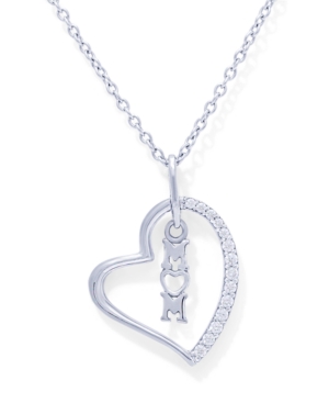 image of Cubic Zirconia Heart -mom- Pendant in Fine Silver Plate