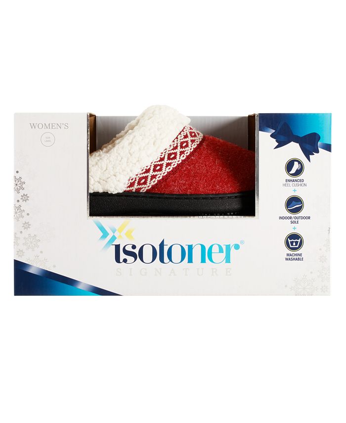 Isotoner Signature Women's Heather-Knit Ada Hoodback Boxed Slippers ...