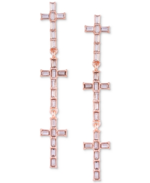 image of Guess Baguette-Crystal Cross Triple Drop Earrings