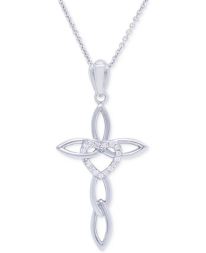 image of Diamond Heart Cross Pendant Necklace (1/10 ct. t.w.) in Sterling Silver