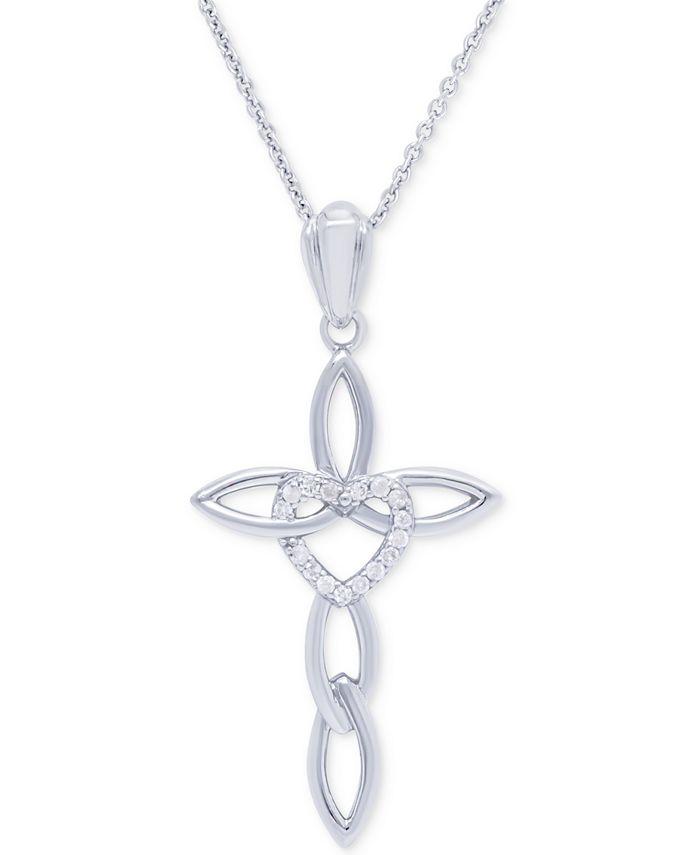 Macy's - Diamond Heart Cross Pendant Necklace (1/4 ct. t.w.) in Sterling Silver, 16" + 2" extender