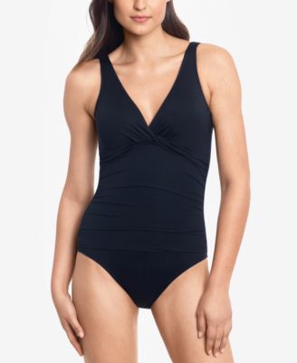 Beach Club Solid Twist Underwire Tummy-Control One-Piece Swimsuit