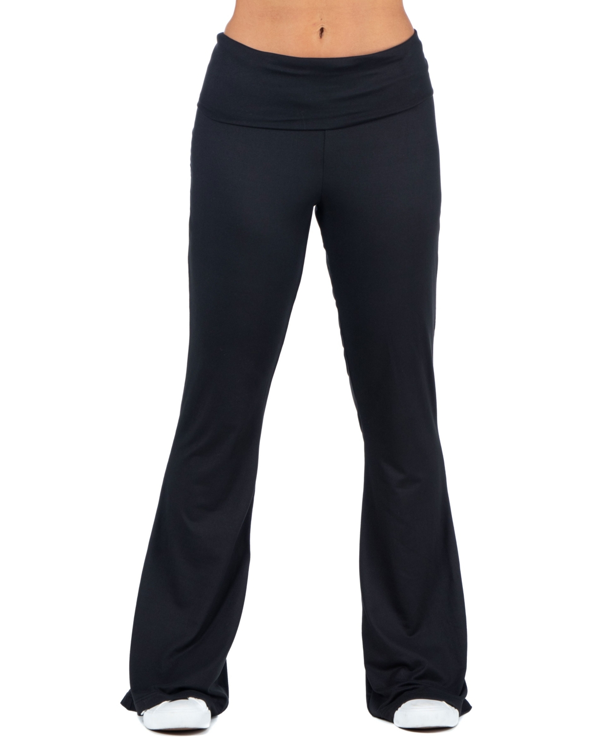 Women's Plus Size Bell Bottom Foldover Waist Sweatpants - Black
