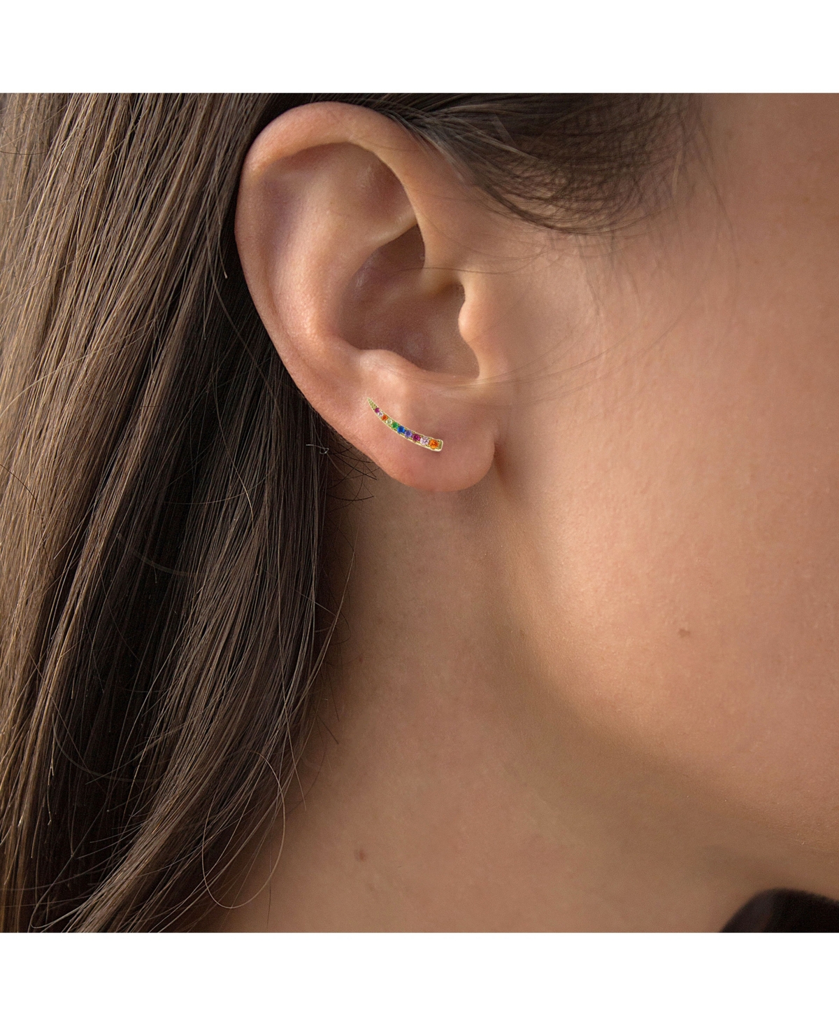 Multi Color Cubic Zirconia Graduated Ear Climbers in Sterling Silver (Also in 14k - Gold over Silver