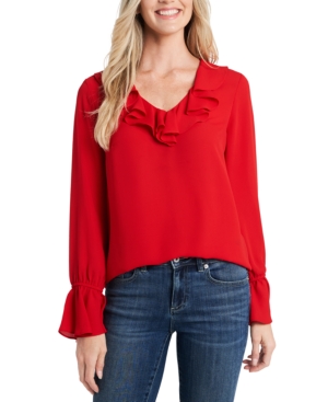 Cece Ruffle Detail V-neck Blouse In Deep Lapis