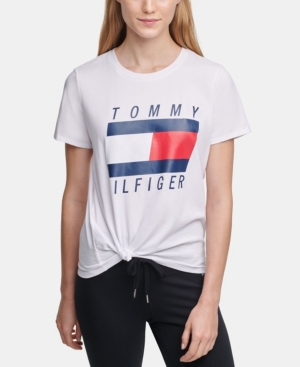 image of Tommy Hilfiger Sport Logo Knot-Front T-Shirt