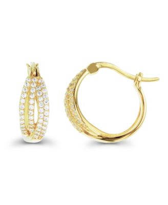 Cubic Zirconia Crossover Hoop Earrings in Sterling Silver (Also in 14k Gold Over Silver or 14k Rose Gold Over Silver)