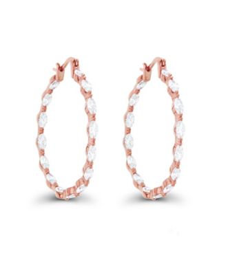 Cubic Zirconia 14K Rose Gold Marquise Cut Hoop Earrings (Also in 14k Gold Over Silver or 14k Rose Gold Over Silver)