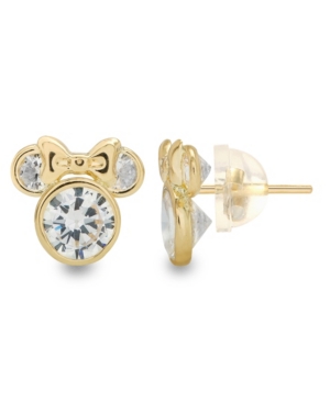 image of Disney Children-s Cubic Zirconia Minnie Mouse Stud Earrings in 14k Gold