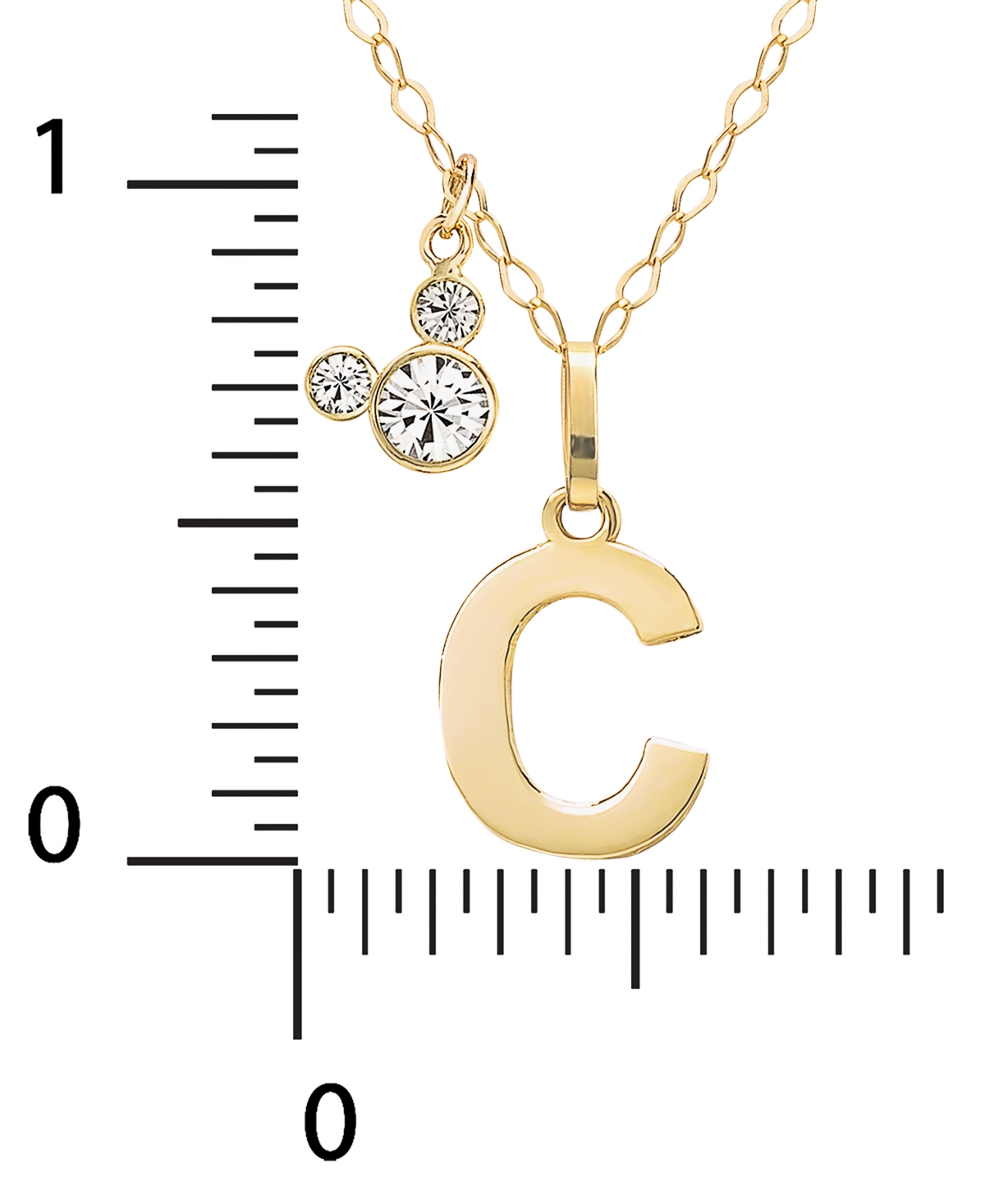 Disney Mickey Mouse Initial Pendant Necklace with Cubic Zirconia in 14k Yellow- C
