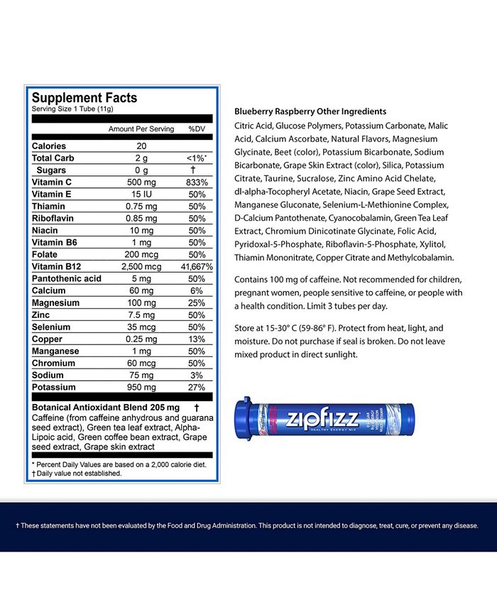 Zipfizz Blue Raspberry Energy Drink Mix, 20 Count Macy's