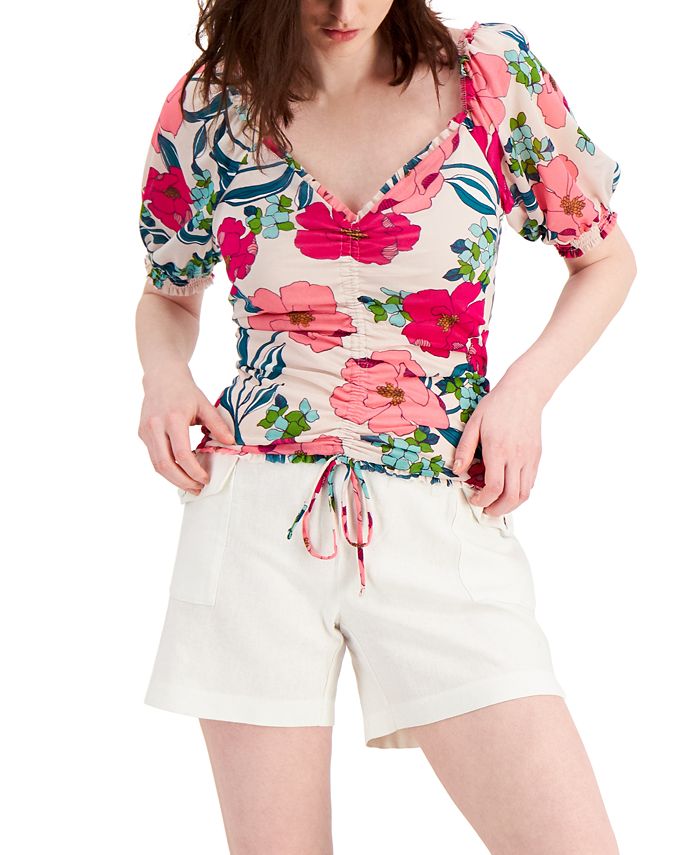 INC International Concepts Petite V-Neck Ruched-Front Top, Created for ...