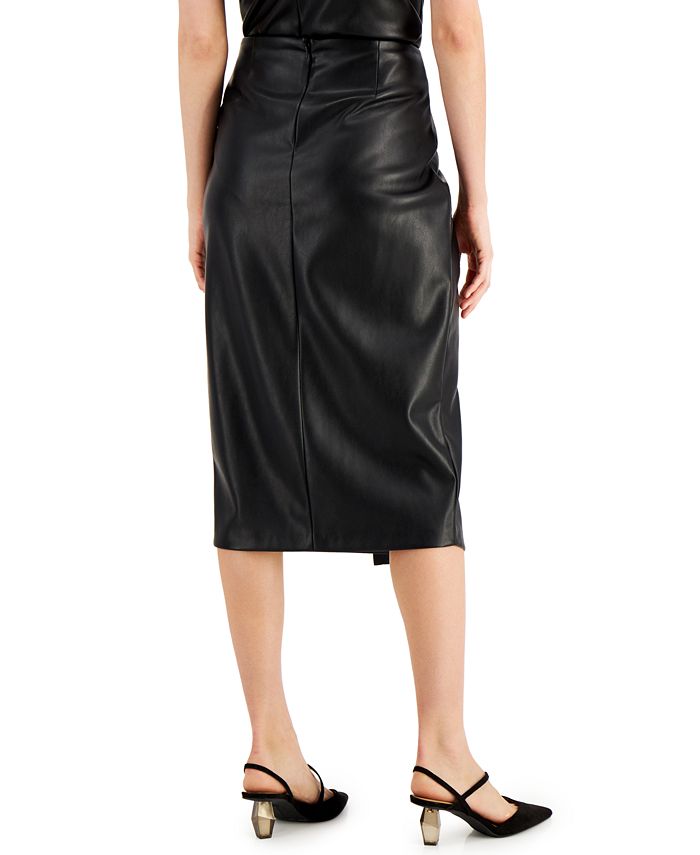 INC International Concepts INC Faux-Leather Faux-Wrap Skirt, Created