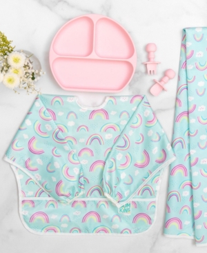 Sleeved Bib Splat Mat Silicone Grip Dish Silicone Chewtensils Set