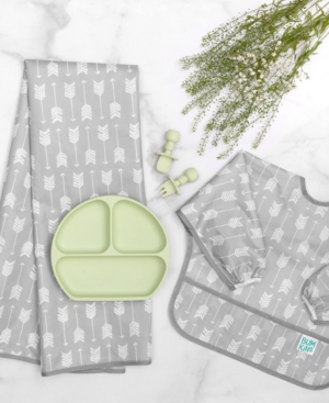 Sleeved Bib Splat Mat Silicone Grip Dish Silicone Chewtensils Set