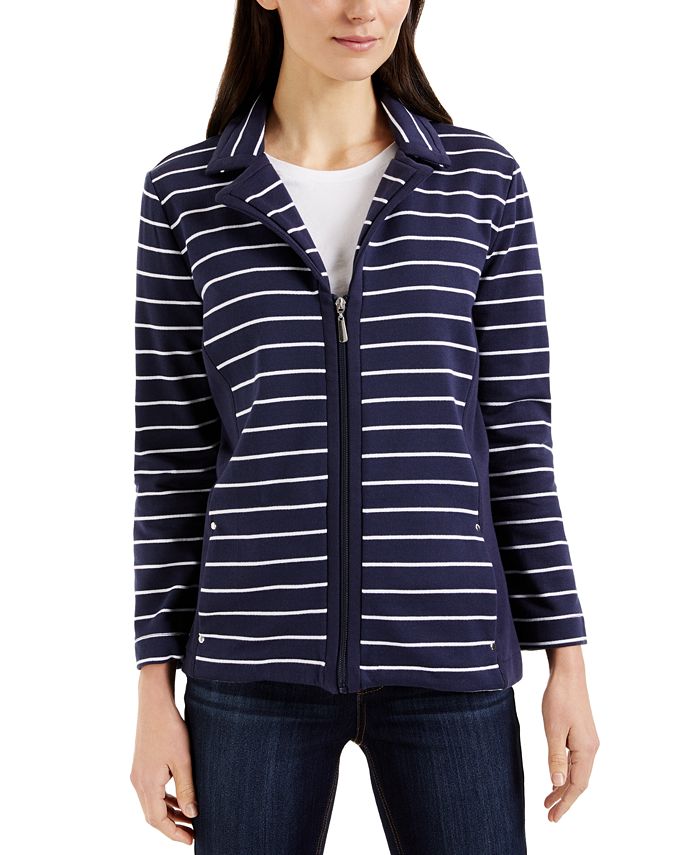 Karen Scott Petite Striped Jacket, Created for Macy's - Macy's
