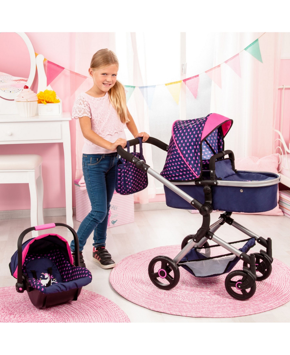 Redbox Baby Doll City Vario Pram Baby Doll Stroller With Diaper Bag In Multi