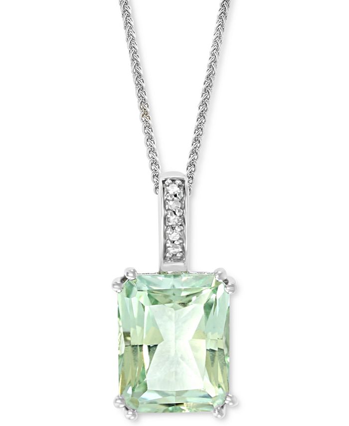 Macy's - Green Quartz (3-1/10 ct. t.w.) & Diamond Accent 18" Pendant Necklace in 14k White Gold