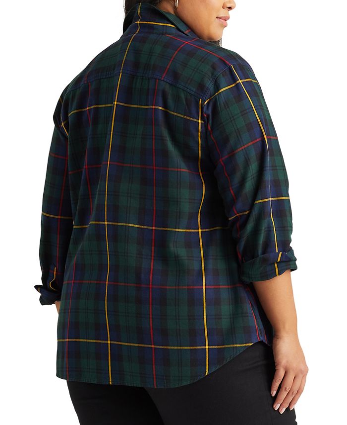 Lauren Ralph Lauren Plus Size Plaid Cotton Shirt - Macy's