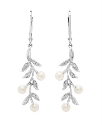 Cultured Freshwater Pearl (4mm) and Diamond (1/20 ct. t.w.) Earrings in Sterling Silver