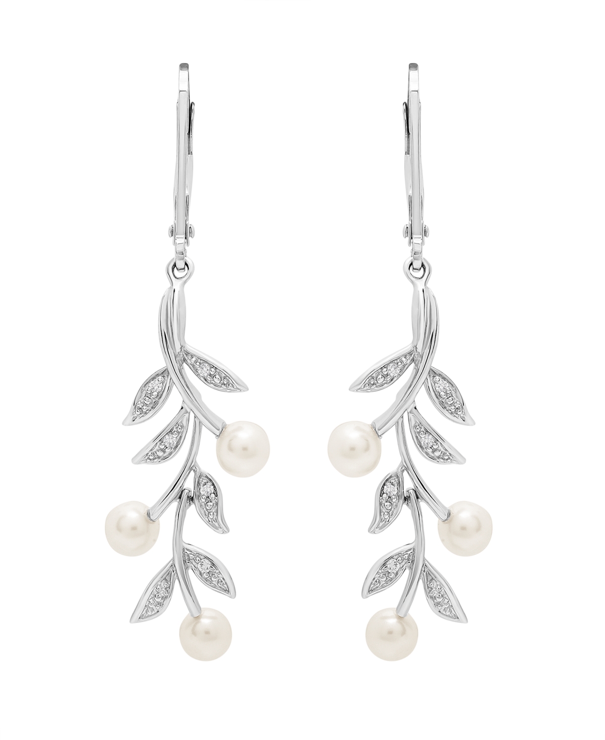 Cultured Freshwater Pearl (4mm) and Diamond (1/20 ct. t.w.) Earrings - Sterling Silver