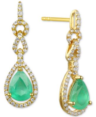 Macy's - Emerald (1-1/4 ct. t.w.) & Diamond (1/3 ct. t.w.) Drop Earrings in 14k Gold