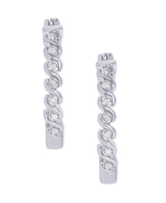 Diamond Accent "S" Link Hoop Earrings in Silver Plate