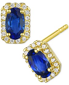 Sapphire (5/8 ct. t.w.) & Diamond (1/10 ct. t.w.) Halo Stud Earrings in 14k Gold (Also in Ruby & Emerald)